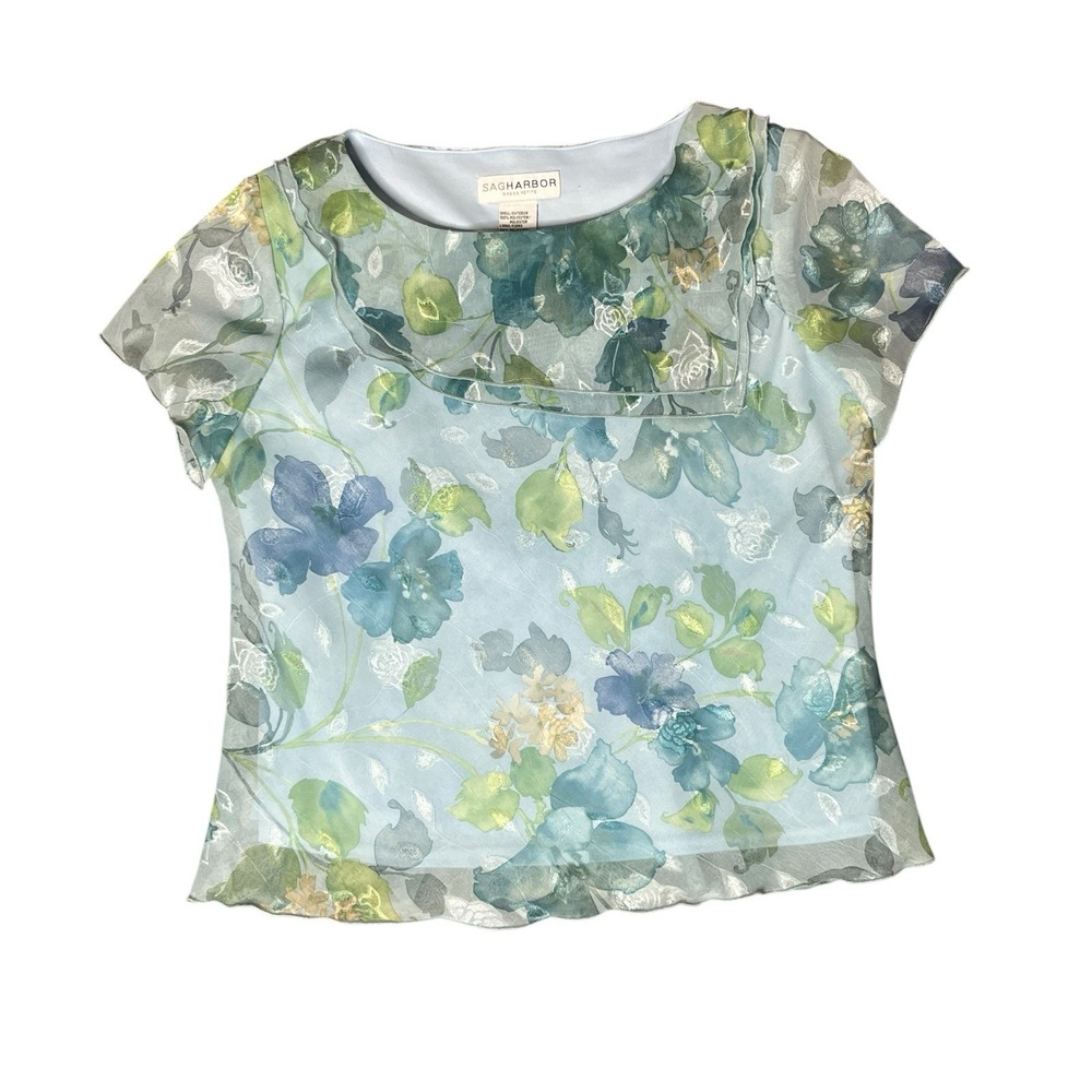 Sag‎ Harbor Womens Top 10 Petite Floral Garden Fairy Lined Sheer Overlay Church